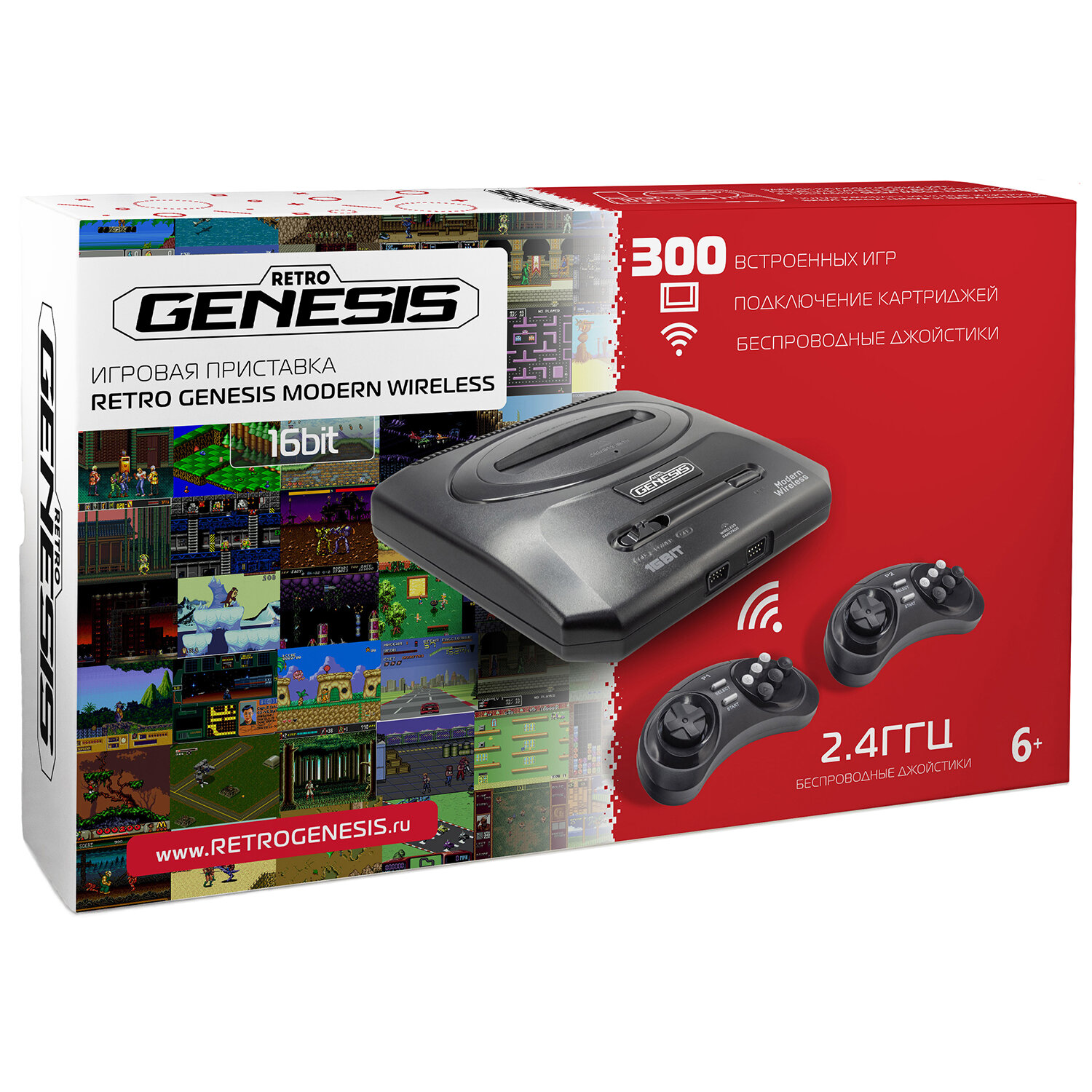 Retro Genesis Игровая приставка Retro Genesis SEGA Retro Genesis Modern Wireless ConSkDn93 (Sega) + 300 игр + 2 беспроводных джойстика 2.4ГГц