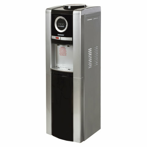 Кулер для воды SONNEN FEB-02, напольный, электронное охлаждение/нагрев, 2 крана, серебристый/черный