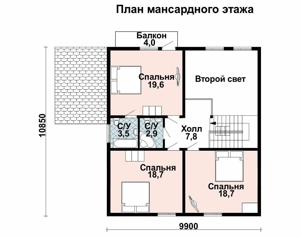 (183м2, 11х10м) Готовый проект каркасного дома с мансардой и балконом - AS-2087 - фотография № 4