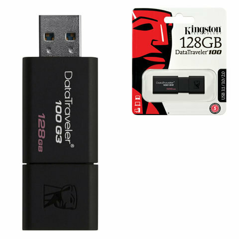 Флэш-диск 128 GB, KINGSTON DataTraveler 100 G3, USB 3.0, черный