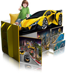 Кровать чердак детская кровать машина для мальчика «Спорт 4.0» Желтая - 200/85/130см