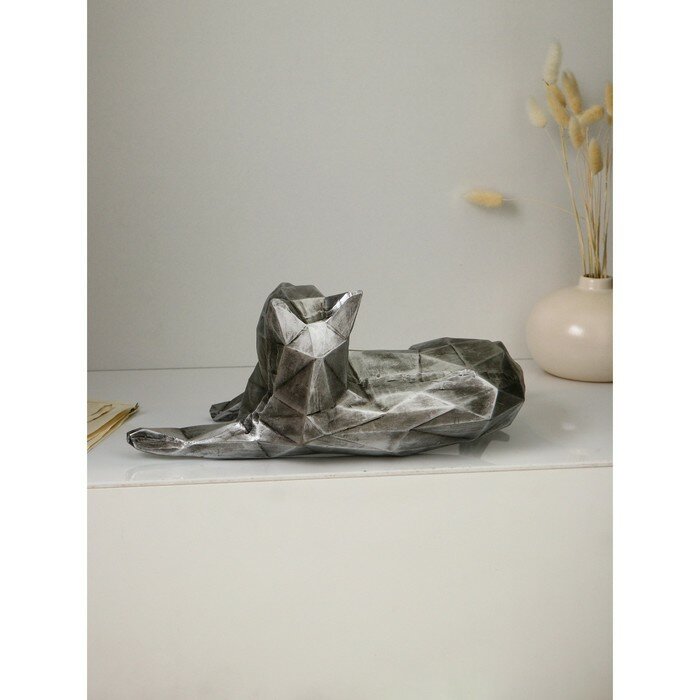 Садовая фигура "Кошка грациозная", полистоун, 26 см, серебро, 1 сорт, Иран - фотография № 4
