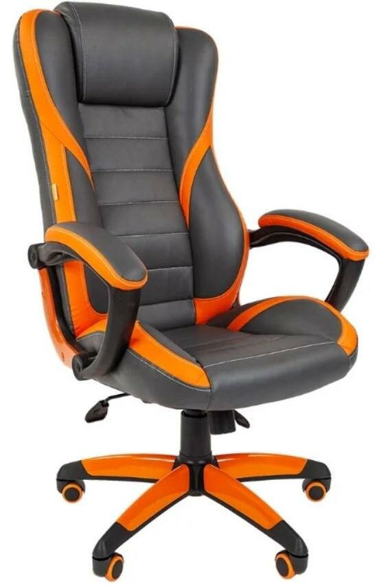 Игровое кресло Chairman game 22 серый/оранжевый (экокожа, регулируемый угол наклона, механизм качания)