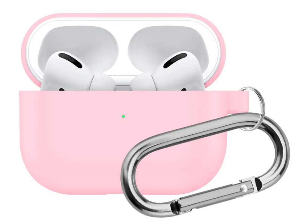 Чехол силиконовый для Airpods Pro/Pro 2, розовый с карабином (Pink)