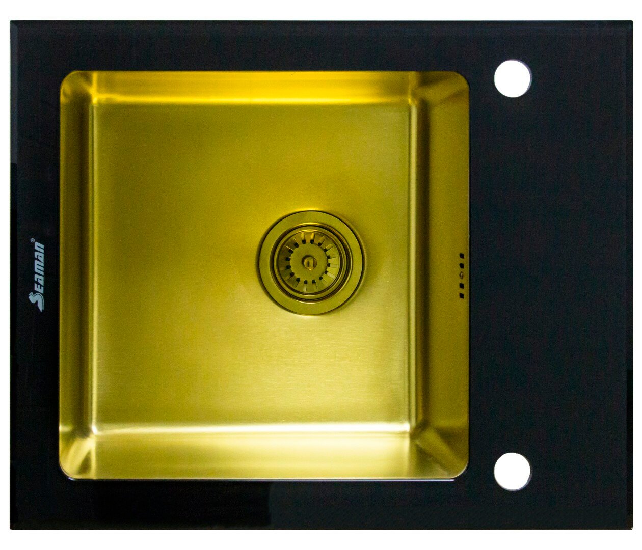 Мойка Seaman Eco Glass SMG-610B Gold (PVD), два отверстия (Ø35мм), комплектация с вентиль-автоматом