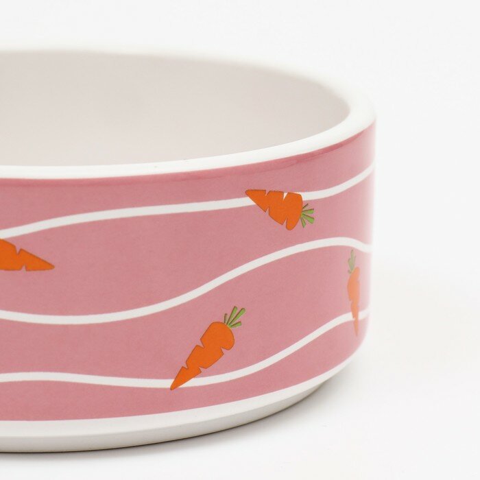 Миска керамическая "Зайчик с морковками" 300 мл, 13 x 13 x 5 cм, розовая - фотография № 4