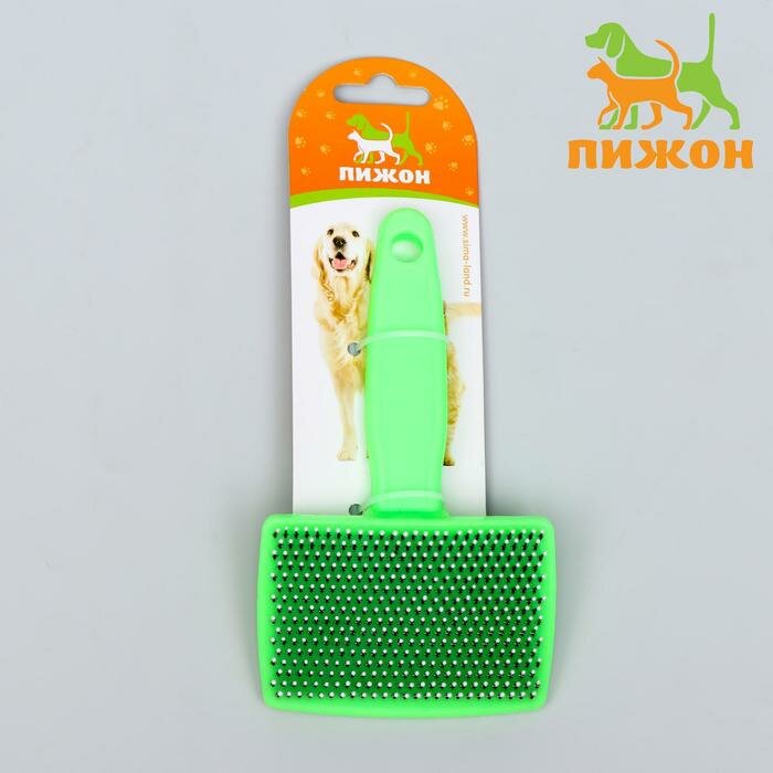 фото Пуходерка пластиковая мягкая с закругленными зубьями, средняя, 9 х 15,5 см, зелёная