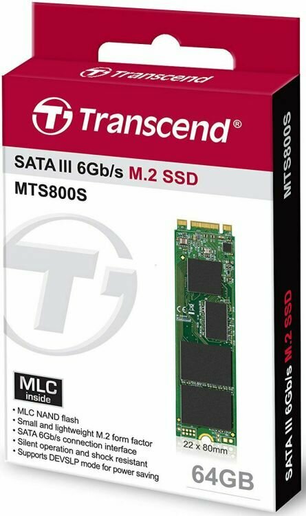 Накопитель SSD Transcend TS64GMTS800S 800S /SATA III/64GB /Скорость чтения 500МБайт/с Скорость записи 450МБайт/с