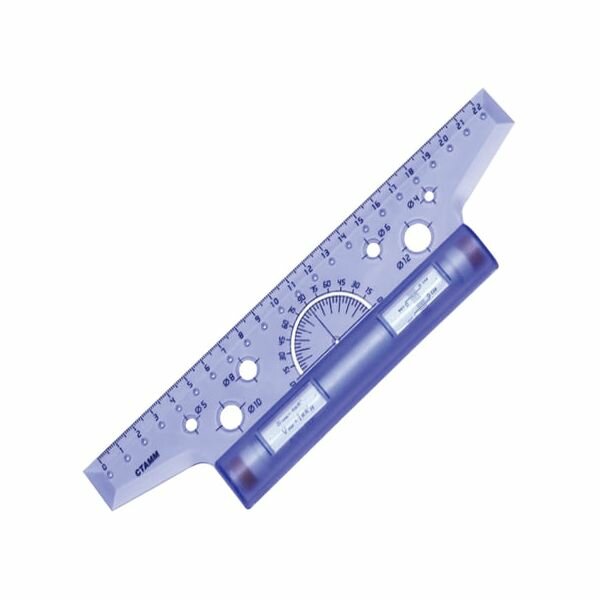 Линейка с роликом (рейсшина) 22 см, СТАММ, пластиковый ролик, с транспортиром, прозрачная, ЛР10, (3 шт.)
