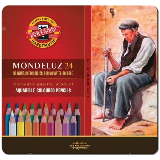 Карандаши цветные Koh-i-noor "Mondeluz" акварельные, 24 цвета, заточенные, металлический пенал
