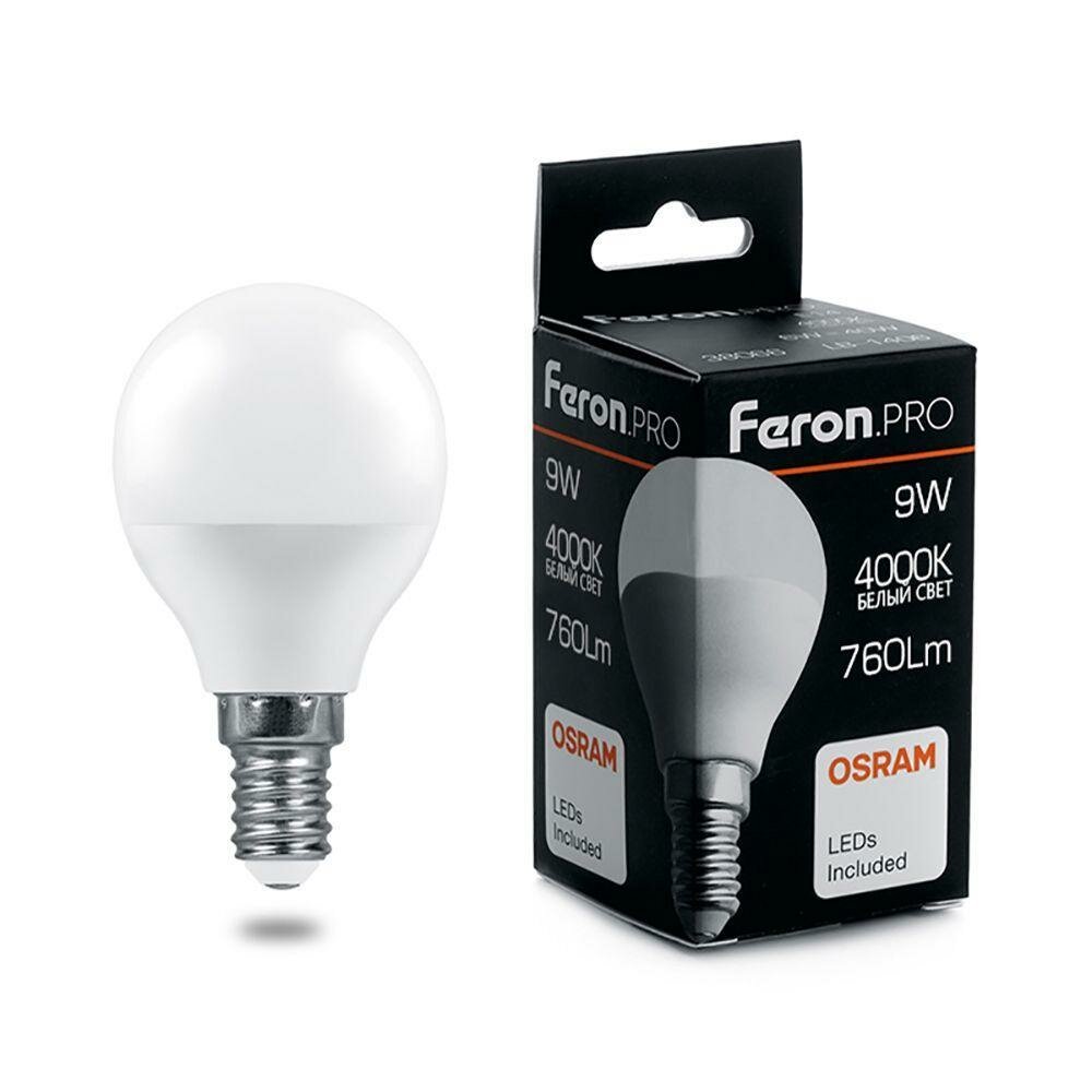 Feron Лампа светодиодная Feron Pro E14 9W 4000K матовая LB-1409 38078
