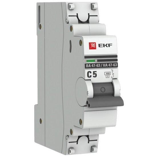 Автоматический выключатель EKF 1п C 5А 4.5кА ВА 47-63 PROxima, mcb4763-1-05C-pro