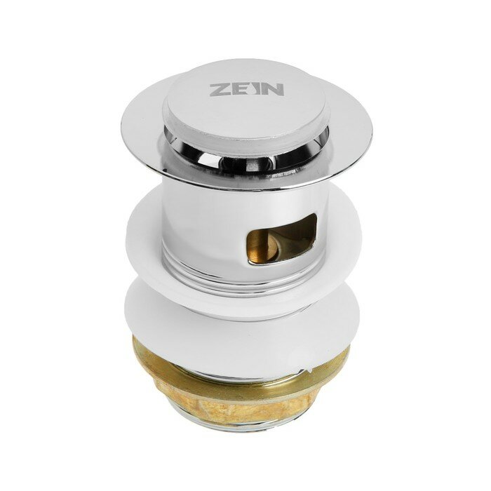 Донный клапан ZEIN BP1, маленькая кнопка, с переливом, нержавеющая сталь, хром - фотография № 2
