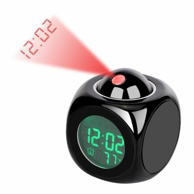 Светодиодные часы с ЖК-дисплеем, будильником и проектором Черный - фотография № 1