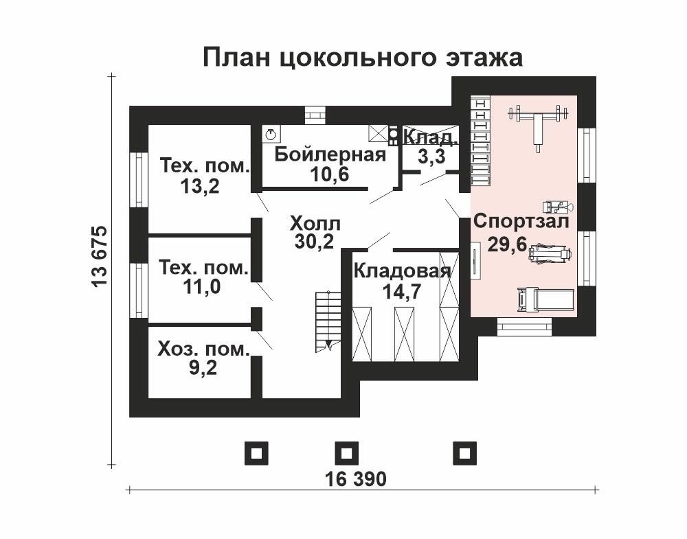 (249м2, 16х13м) Готовый проект двухэтажного дома из газобетона со спортзалом и террасой - AS-2533 - фотография № 3