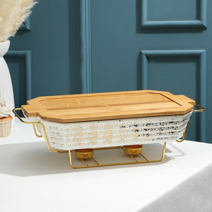 фото Мармит из жаропрочной керамики прямоугольный, 2 л, 41×22,5×13 см, цвет белый