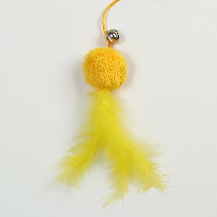 Пижон Дразнилка-удочка с мягким шариком и перьями, жёлтая - фотография № 2