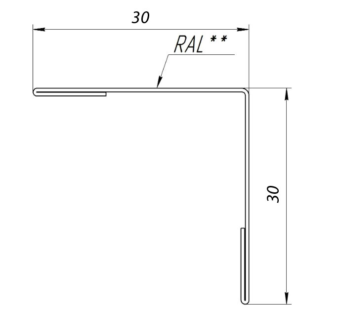 Планка угла наружного 1.25м (30х30 мм) внешний угол металлический серый (RAL 7024) 10 штук - фотография № 2