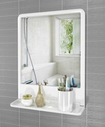 Зеркало с полкой для ванной комнаты ВК Tokyo, цвет снежный белый
