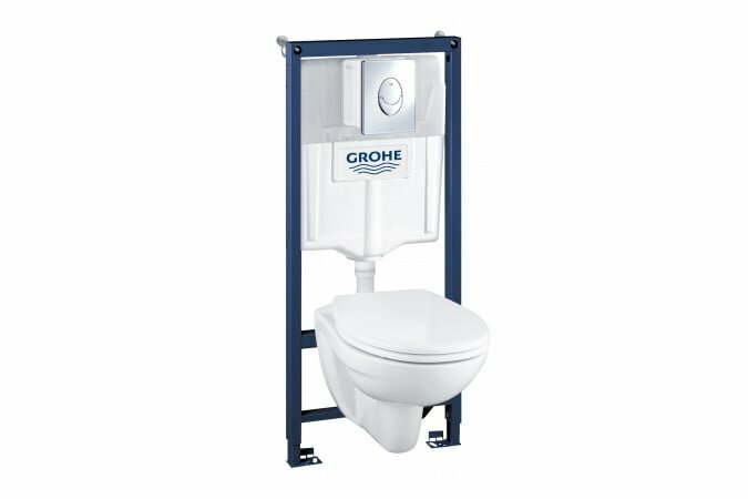 Набор 5-в-1 GROHE Solido Perfect: подвесной унитаз с сиденьем и крышкой + система инсталляции с панелью смыва Skate Air (39192000)