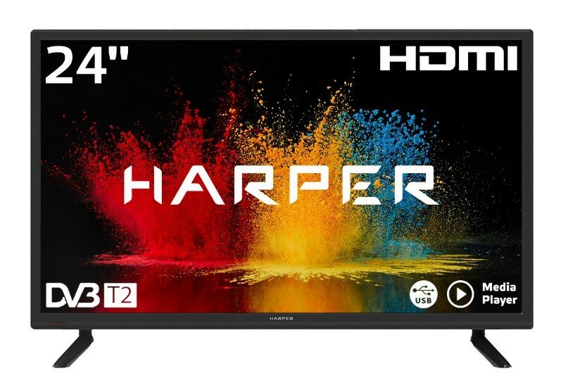 Телевизор Harper 24R490T, 24", 720p, DVB-T/T2/C/S2, 1xHDMI, 2xUSB, чёрный Harper 5666812 .