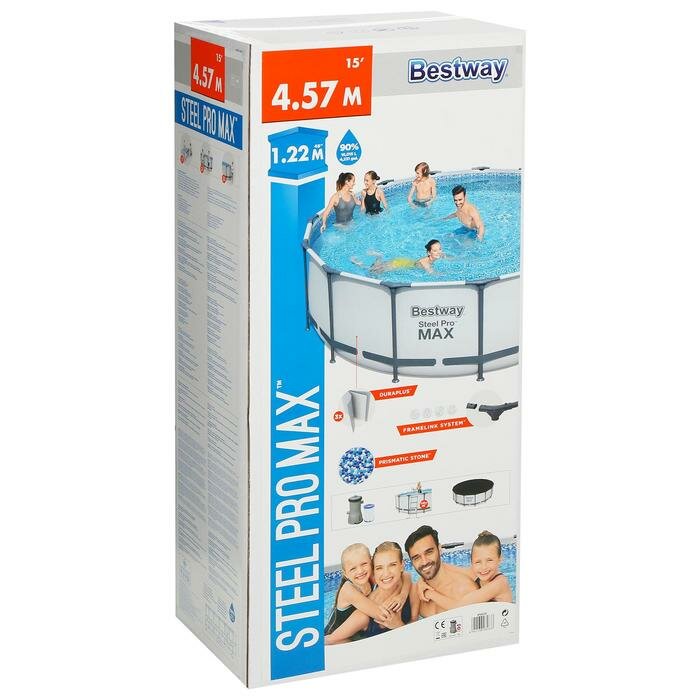 Bestway Бассейн каркасный Steel Pro MAX, 457 х 122 см, фильтр-насос, лестница, тент, 56438 Bestway - фотография № 4