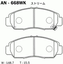 Тормозные колодки дисковые Akebono AN-668WK Honda: 45022-SMA-000 45022-SNN-M00 45022-SJF-J00 45022-SDB-A10