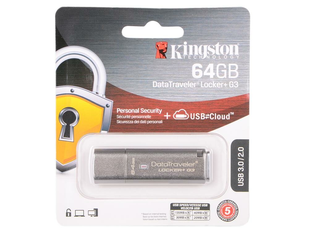 Флешка USB 64Gb Kingston DataTraveler LPG2 DTLPG3/64GB серебристый Locker+G3