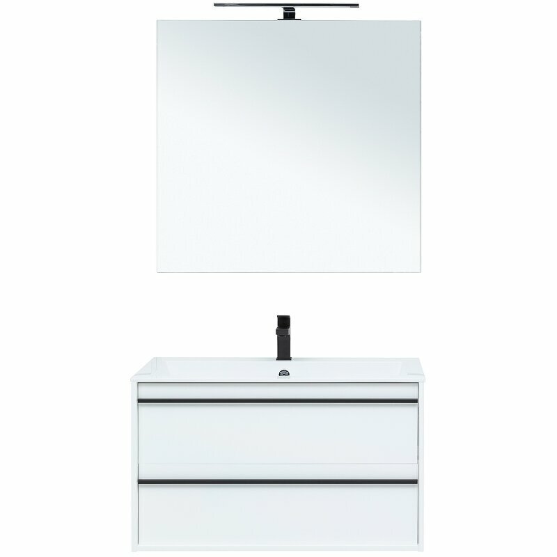 Комплект мебели для ванной Aquanet Lino 90 271957 подвесной Белый матовый - фотография № 4