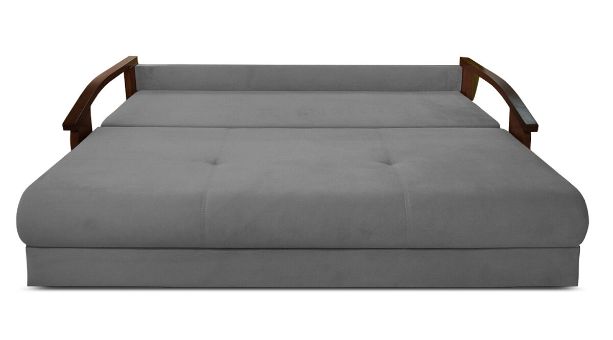 Прямой диван кровать AH!DIVAN (АхДиван) "Анкона Д" 215x105х84 см, раскладной механизм еврокнижка, деревянные подлокотники, серый велюр - фотография № 10