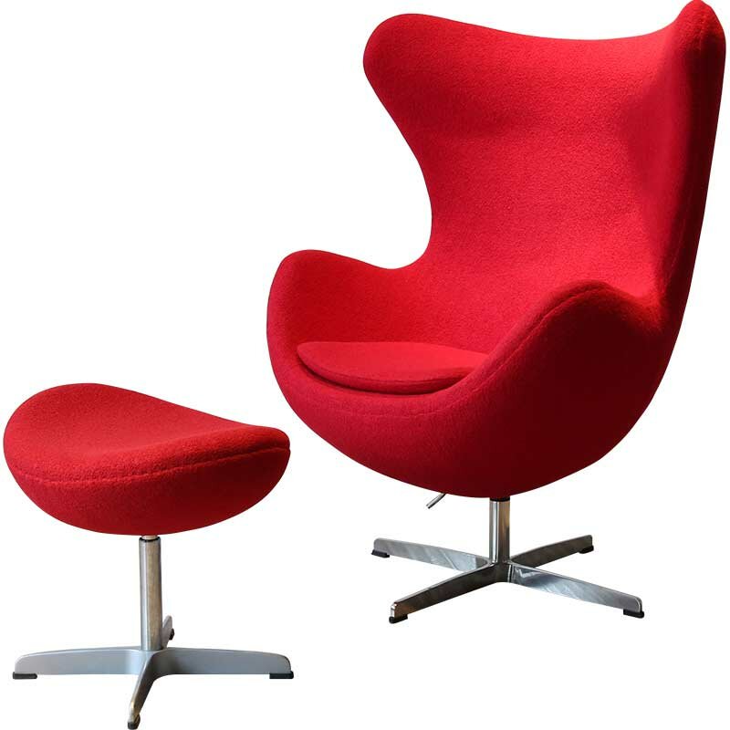 Кресло Egg Chair с оттоманкой, тканевая обивка (красный) - фотография № 1