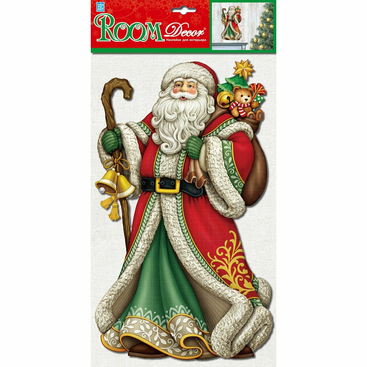 Наклейка Room Decor Дед Мороз в красной шубе 24х41 см