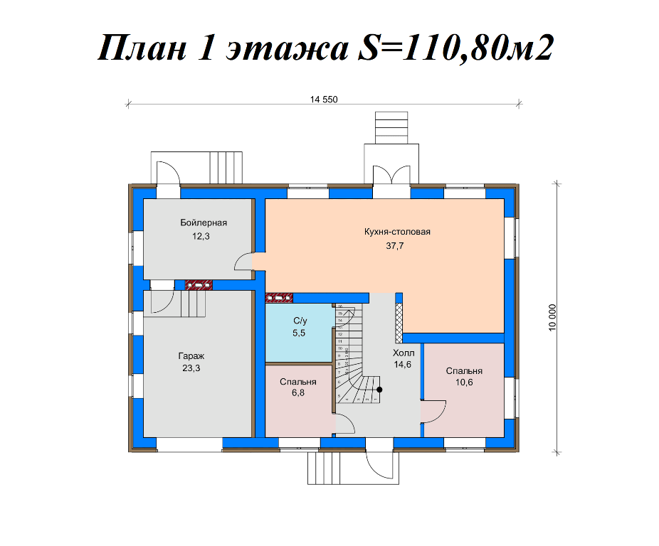 Проект жилого дома SD-proekt 22-0034 (185,5 м2, 14,55*10,0 м, газобетонный блок 375 мм, облицовочный кирпич) - фотография № 5