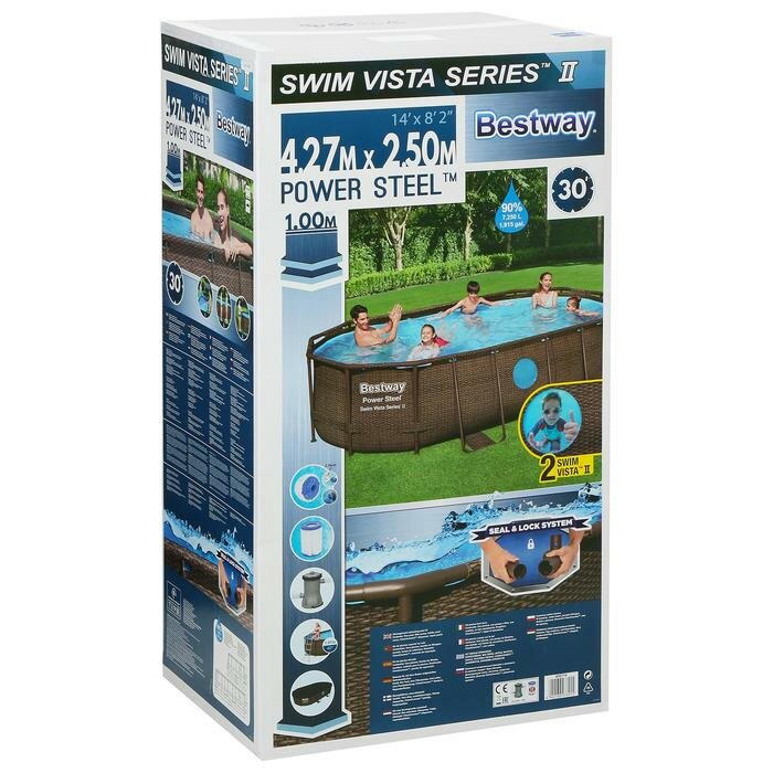 Bestway Бассейн каркасный Power Steel Swim Vista, 427 х 250 х 100, фильтр-насос, лестница, тент, 56714 Bestway - фотография № 4