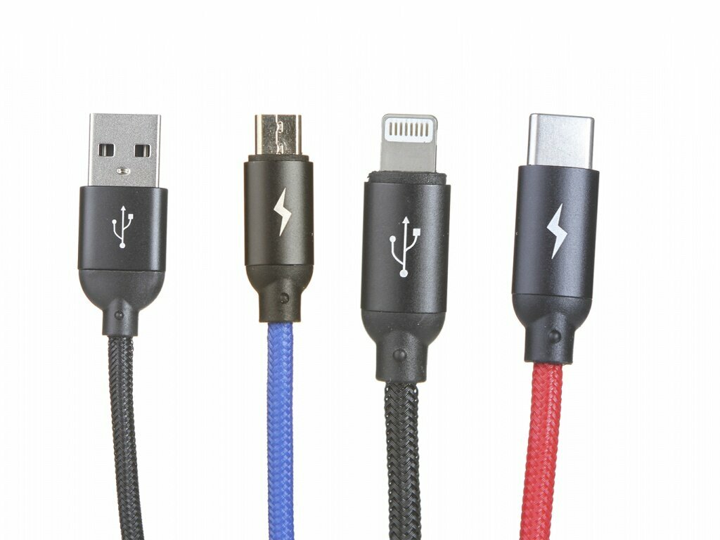 Кабель Baseus Three Primary Colors Series 3 в 1 USB - microUSB/USB Type-C/Lightning (CAMLT)