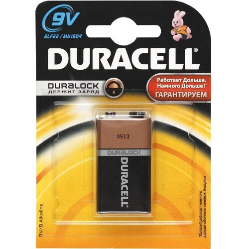 Батарейка 9V Крона щелочная Duracell 6LR61-1BL в блистере 1шт