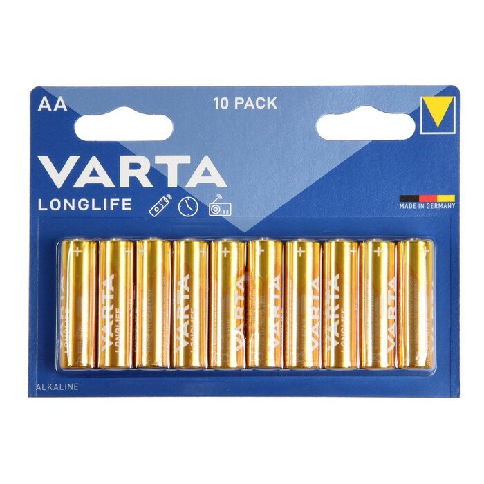 Батарейки Varta Батарейка алкалиновая Varta LongLife, AA, LR6-10BL, 1.5В, блистер, 10 шт.