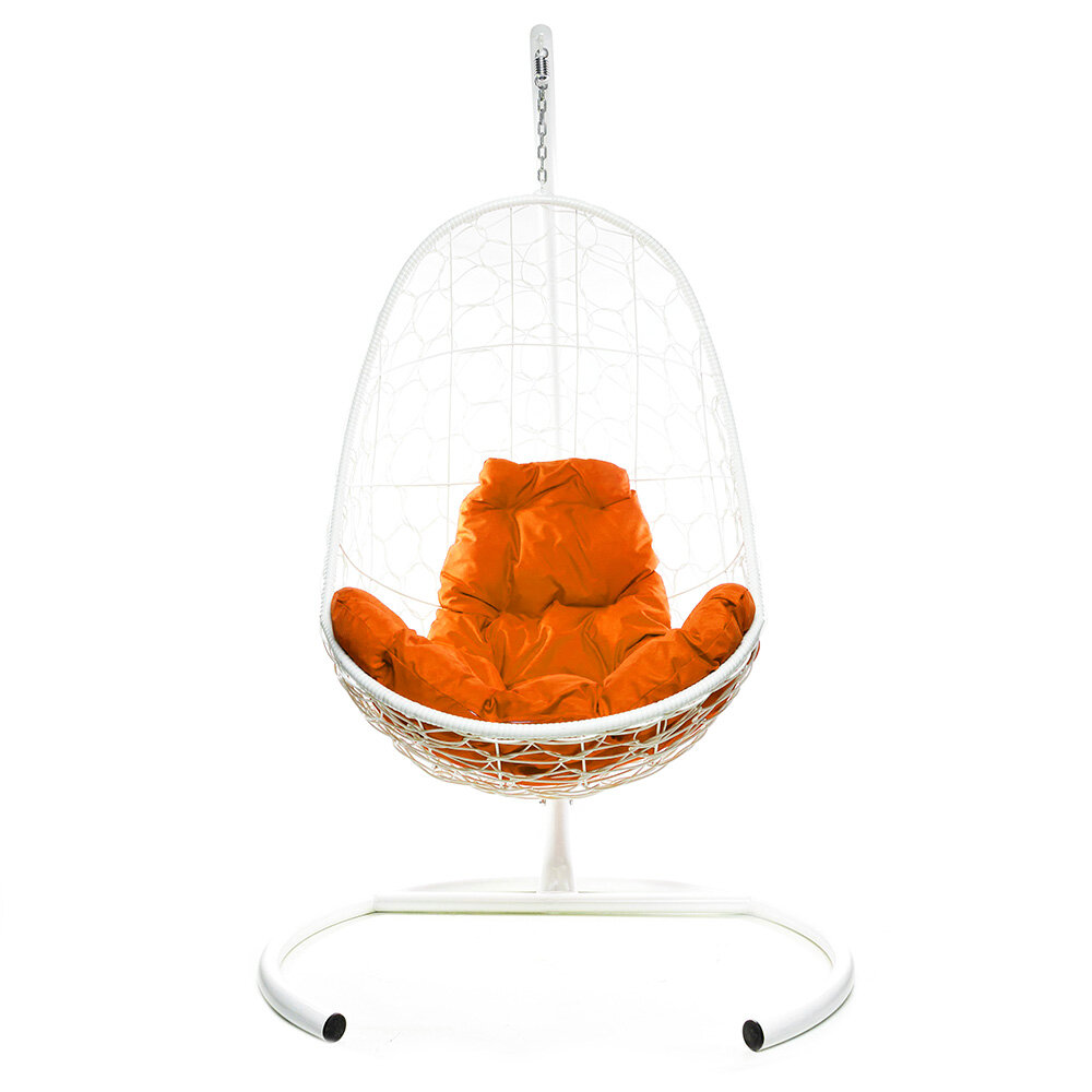 Подвесное кресло из ротанга "Овал" белое с оранжевой подушкой 830х700х1190 M-Group