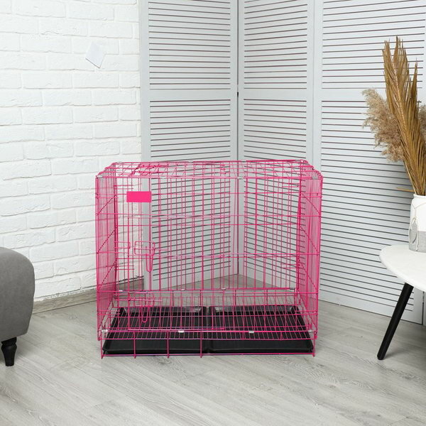 Клетка с люком для собак и кошек, 85 x 60 x 70 см, розовая - фотография № 2