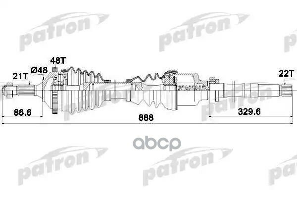 Полуось правая 21x886x48 peugeot 206 хечбэк 98 patron арт. pds0091 - Patron арт. 2eeab949092315567133