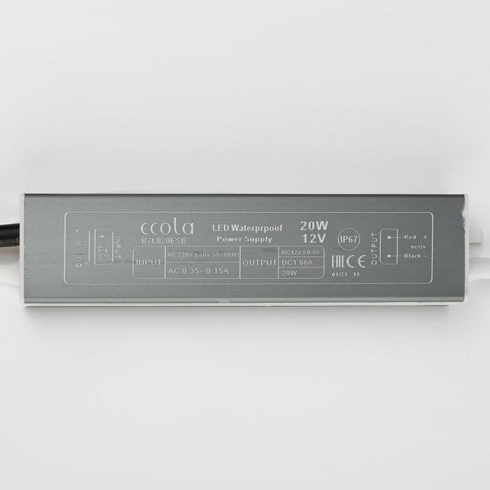 Блок питания для светодиодной ленты Ecola, 20 Вт, 220-12 В, IP67./В упаковке шт: 1 - фотография № 6