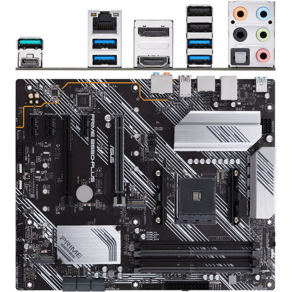 Материнская плата ASUS Prime B550-Plus B550 Socket AM4 4xDDR4, 6xSATA3, RAID, 2xM.2, 2xPCI-E16x, 5xUSB3.2, 1xUSB3.2 Type C, DP, HDMI, Glan, ATX