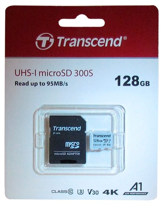 Карта памяти Transcend Карта памяти 128ГБ Transcend TS128GUSD300S-A microSD XC UHS-I Class10 + адаптер