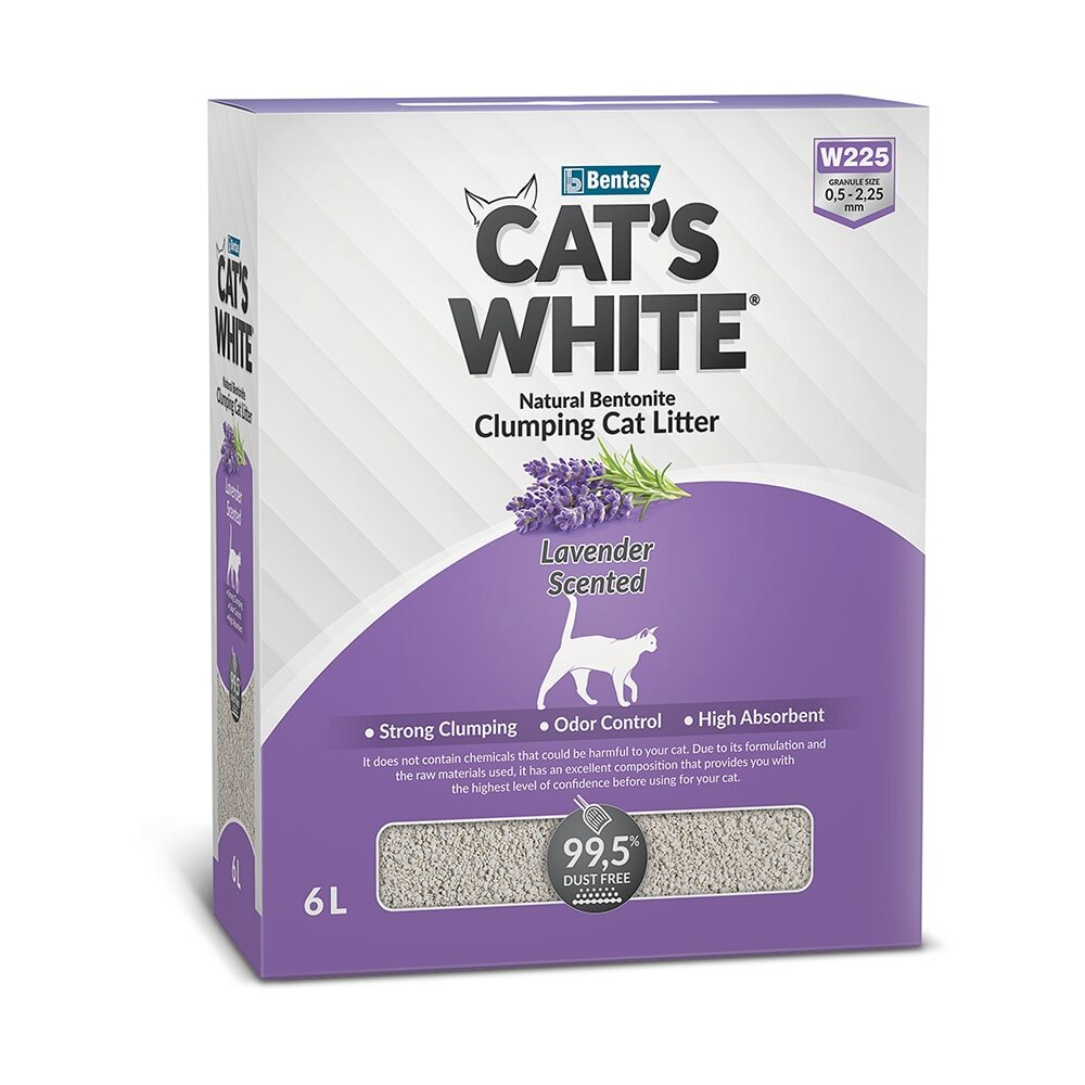 Cat's White BOX Lavender наполнитель минеральный комкующийся с нежным ароматом лаванды 5 кг., 6 л. - фотография № 1