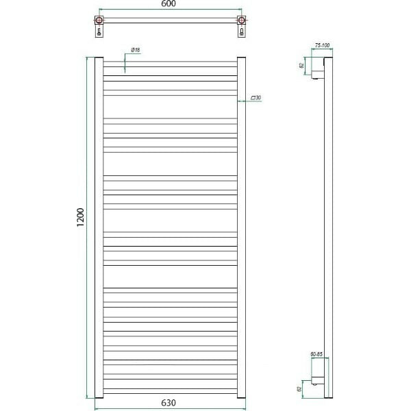 Электрический полотенцесушитель Grota Classic 630x1200 с терморегулятором