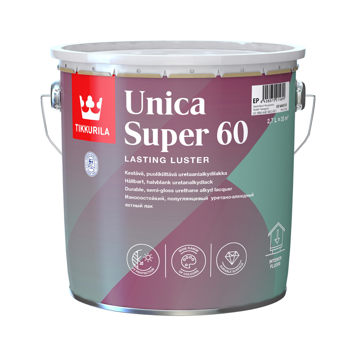 TIKKURILA UNICA SUPER 60 лак алкидно уретановый универсальный, износостойкий, полуглянцевый (2,7л)