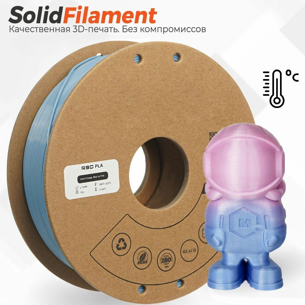 PLA Color change пластик Solidfilament в катушках 1,75мм 1 кг (Голубо-розовый)