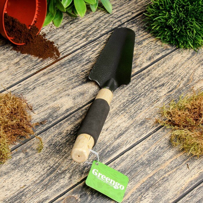 Greengo Совок посадочный, длина 30 см, ширина 6.5 см, деревянная ручка с поролоном - фотография № 2