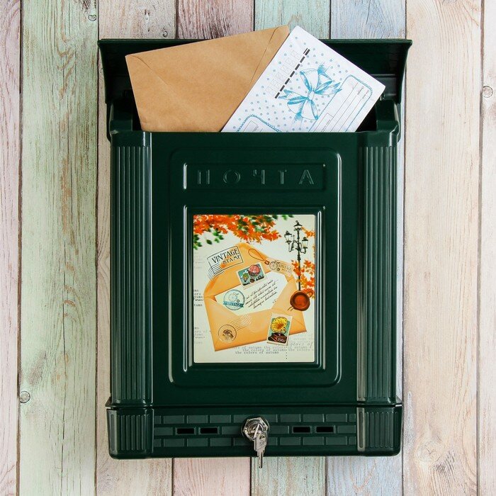 Ящик почтовый пластиковый "Декор" с замком зелёный