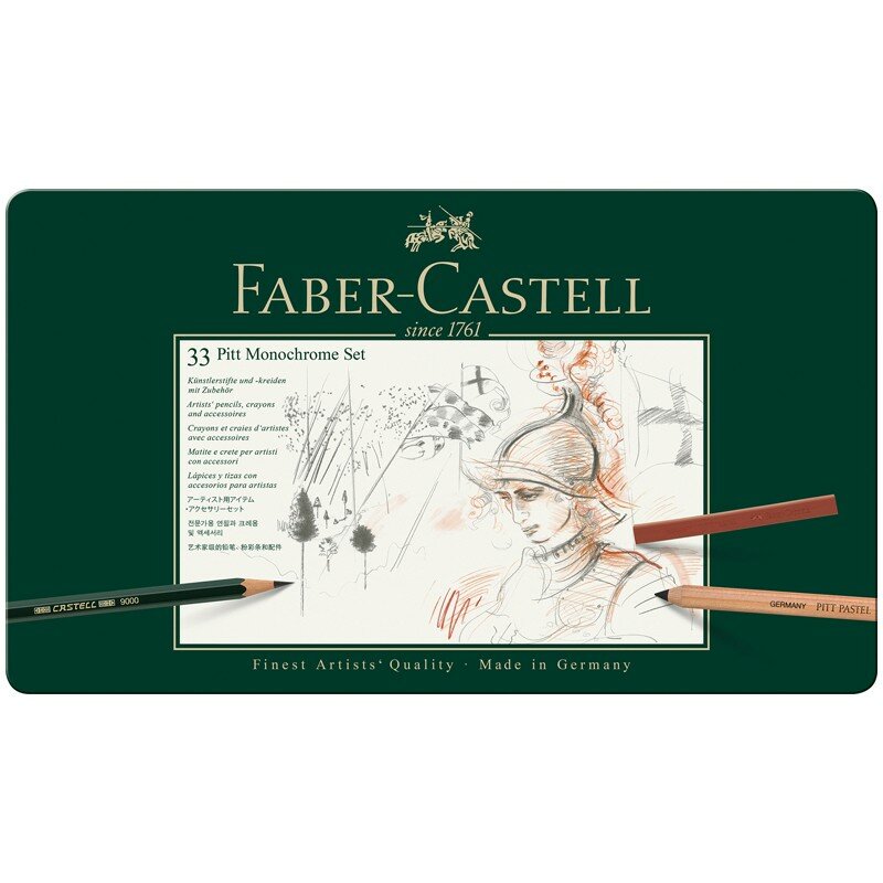 Графические материалы Pitt Monochrome Faber-Castell набор 33 предмета, в металлическом пенале, артикул 112977